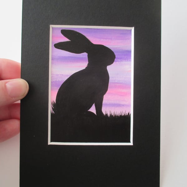 ACEO Bunny Rabbit Original Painted in Mount Mounted Art Picture