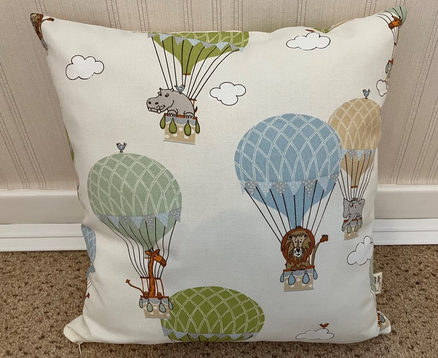 Animals in Balloons Cushion, Child's Cushion, Handmade in the UK