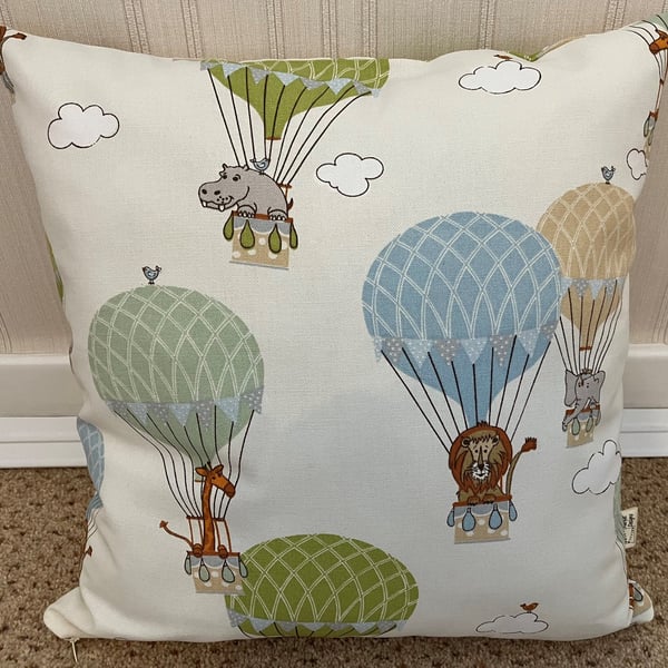 Animals in Balloons Cushion, Child's Cushion, Handmade in the UK