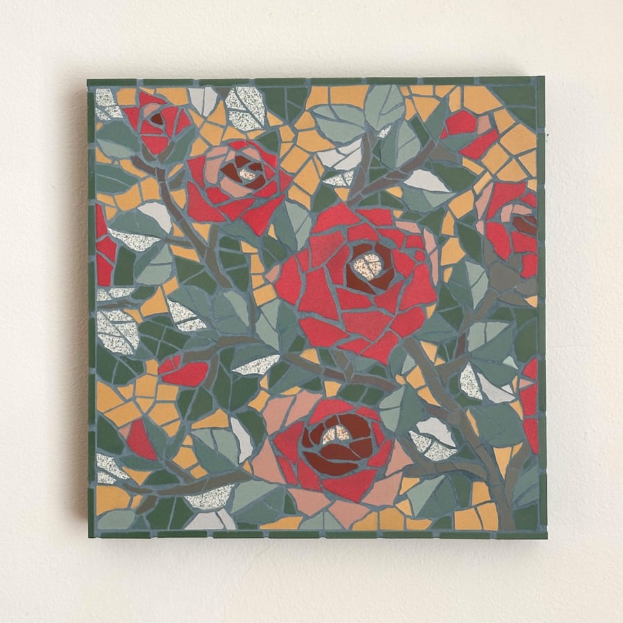Summer Seconds -.Original Art - Vibrant Rose, Mosaic Wall Plaque 