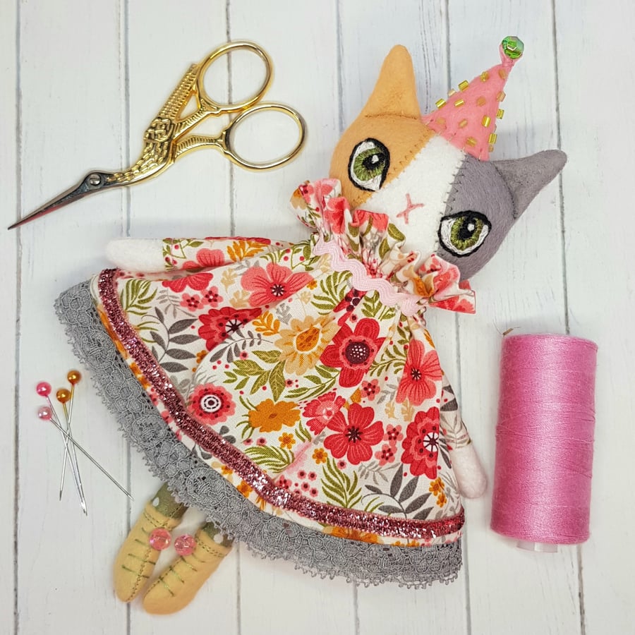 Calico Party Cat Art Doll