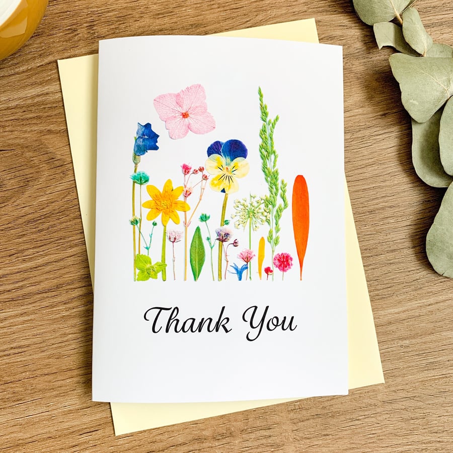 Pressed Wildflower Thank You Card Print Thank You Card For Neighbor For Nurse Fo
