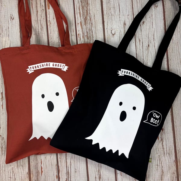 Organic Cotton bag Yorkshire Ghost shopper. Halloween treat Tote