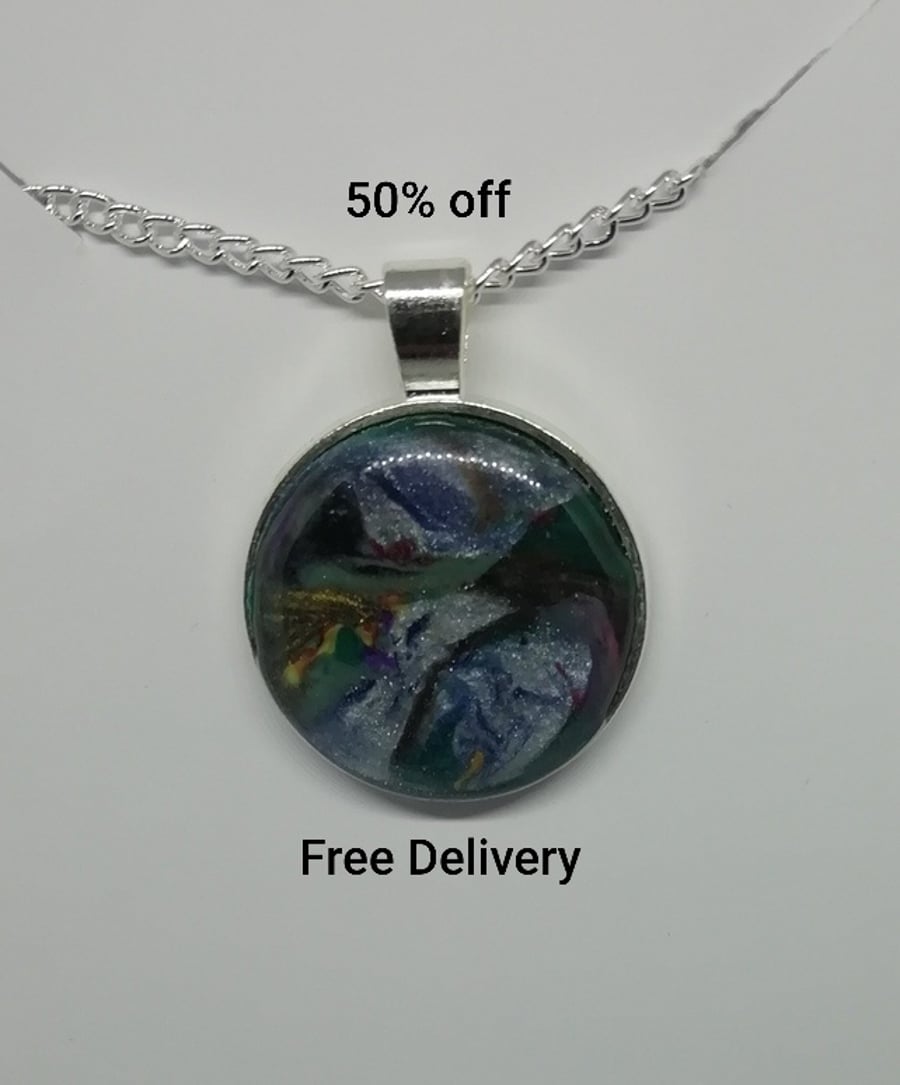 Earth Marble clay pendant 