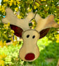 Stained glass reindeer suncatcher decoration in creamy browns with red nose - Image 1