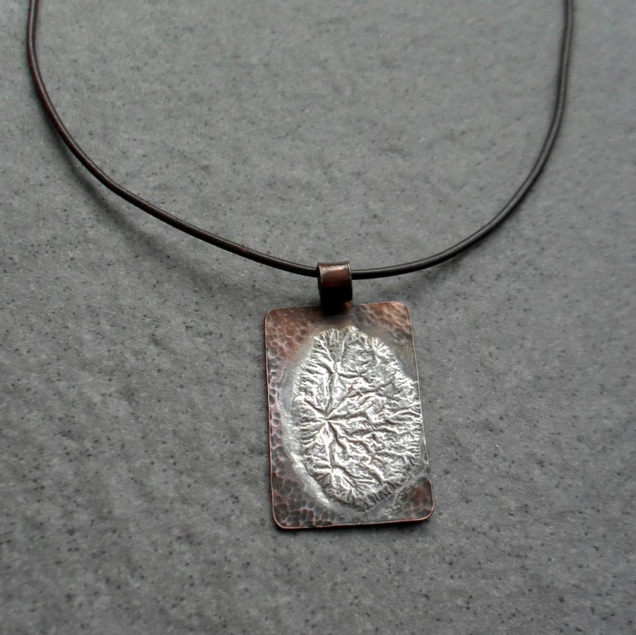   Copper Pendant With Sterling Silver Brown Leather Cord or Silver Chain