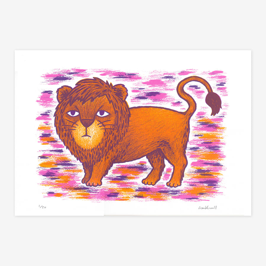 Grumpy Lion, 3-colour screen print
