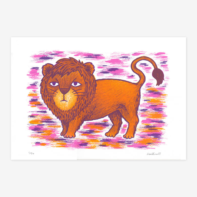 Grumpy Lion, 3-colour screen print
