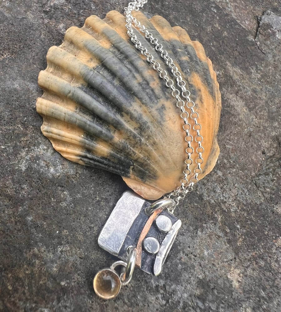 Silver Shoreline Necklace with Citrine Dangle