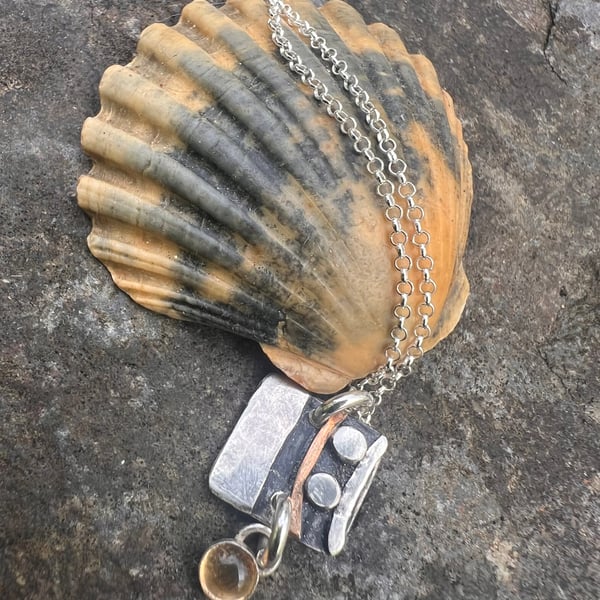 Silver Shoreline Necklace with Citrine Dangle