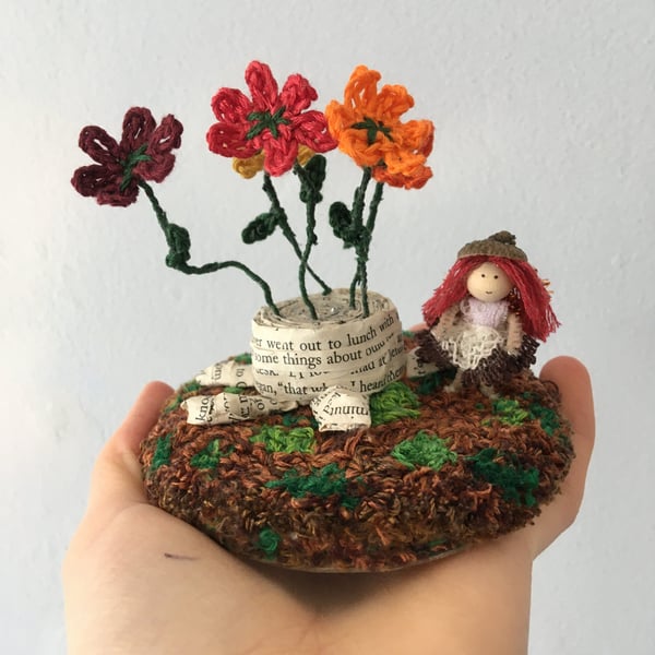 Extra Tiny Fairy Tree Stump And Flowers Little Scene, Fairy Core Home Decoration