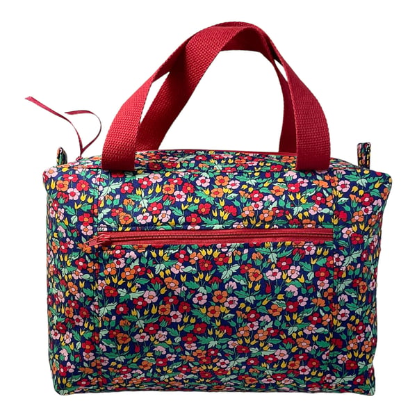 Large wash bag in Liberty cotton, floral toiletries bag with handles and pocket.