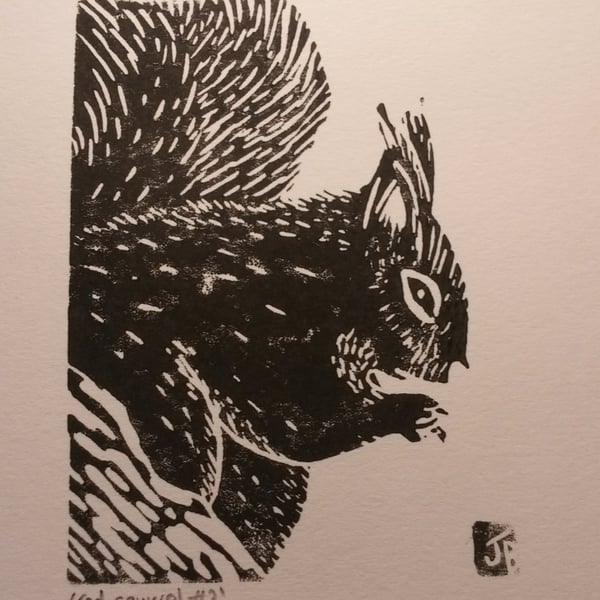 'Squirrel No. 2' lino print