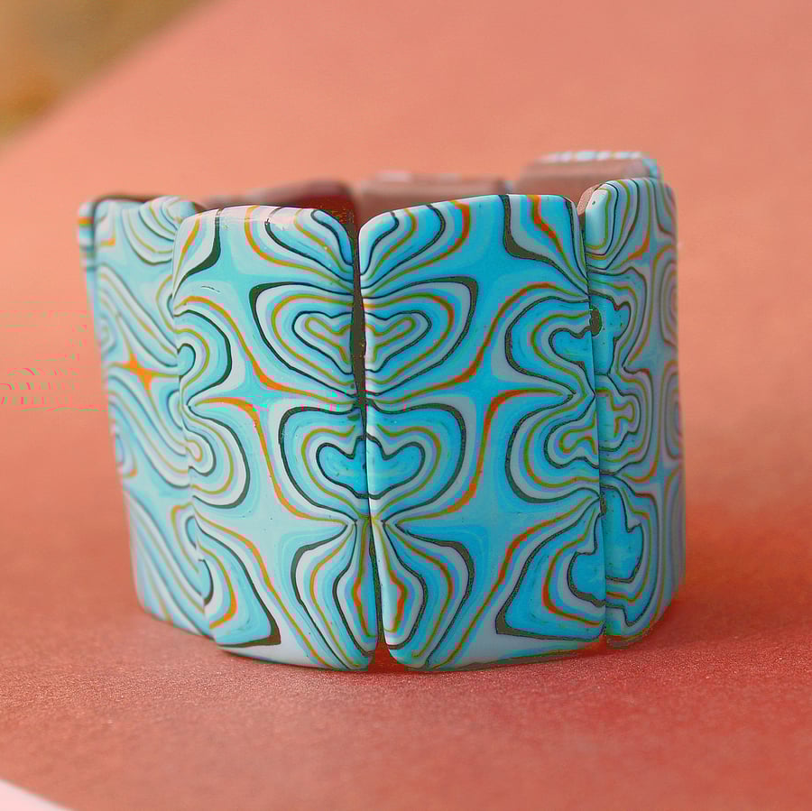 Cosmic Swirls In Sapphire Blues - Cuff Bracelet - Small Fit - Festival Jewellery