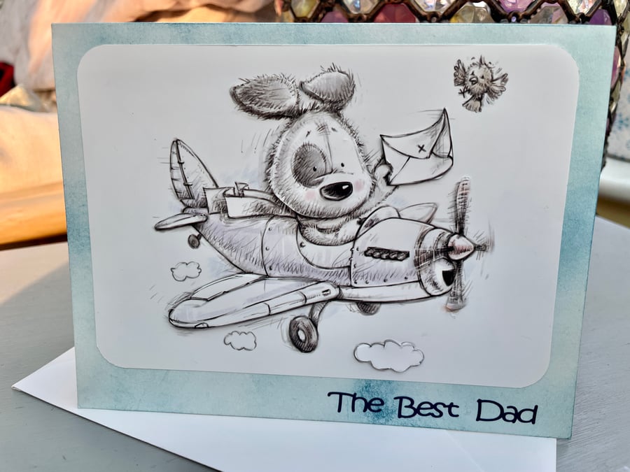 Cute dog flying a plane the Best Dad Father's Day or Birthday card