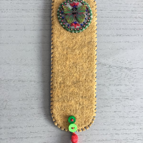 Hand Embroidered Butterfly Bookmark 