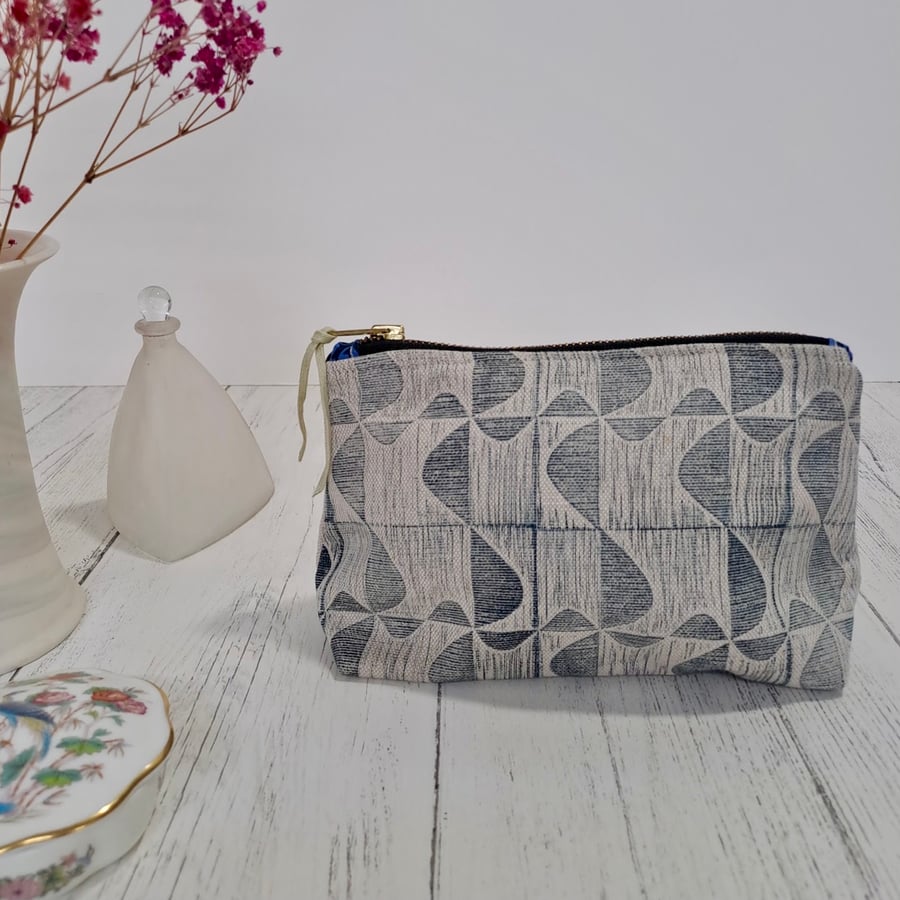Hand Printed Linen Zipped Cosmetic Bag