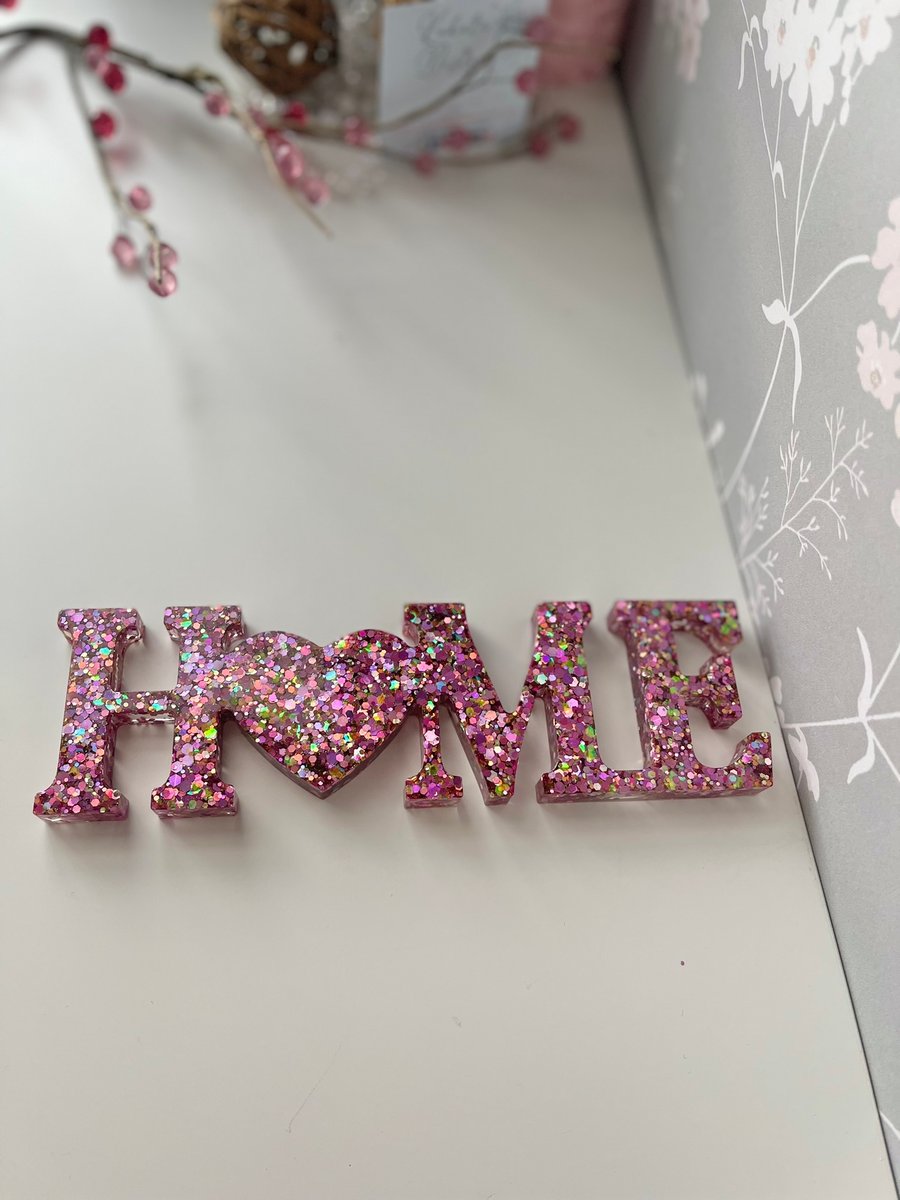 Glittery fuschia pink Handmade Home sign with love heart