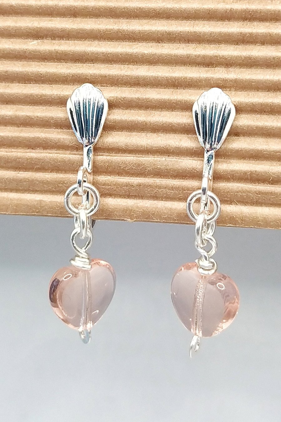 Peach Pink Heart Clip-on Earrings