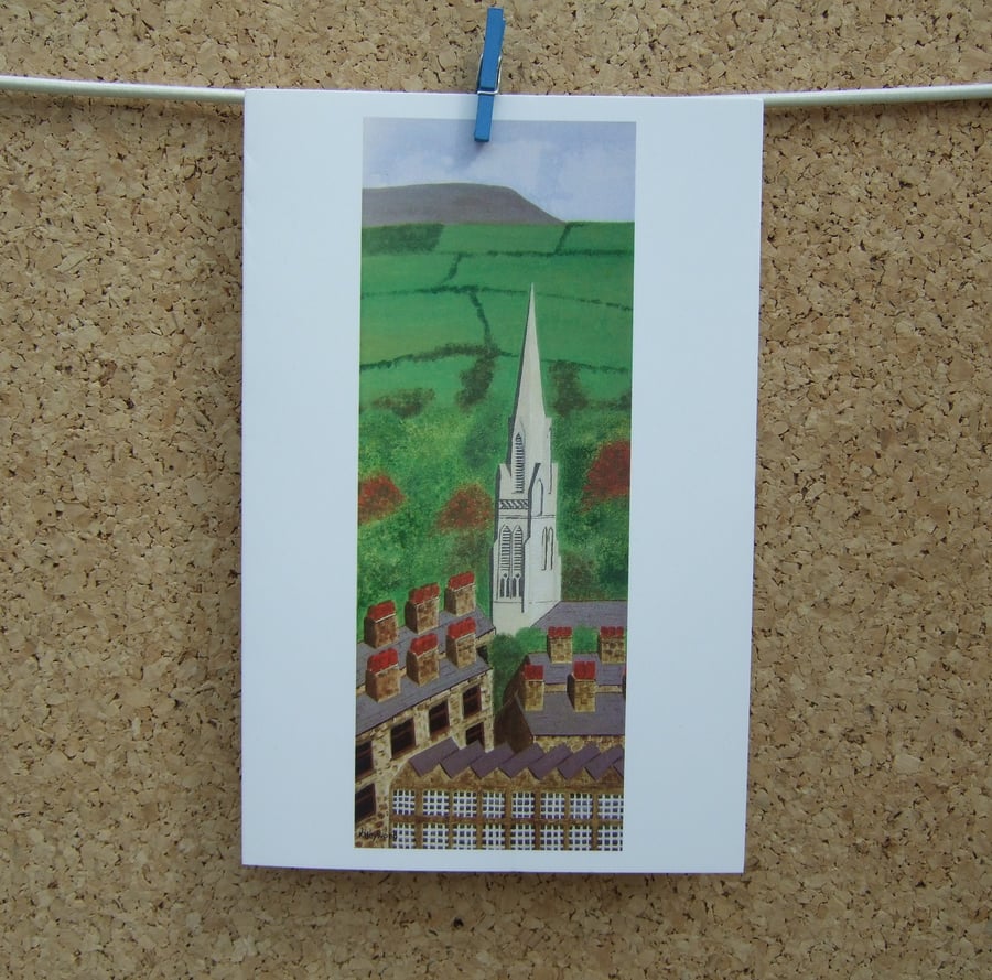 Greetings Card - St. Mary's Steeple - Nelson - Pendle - Lancashire Art Card