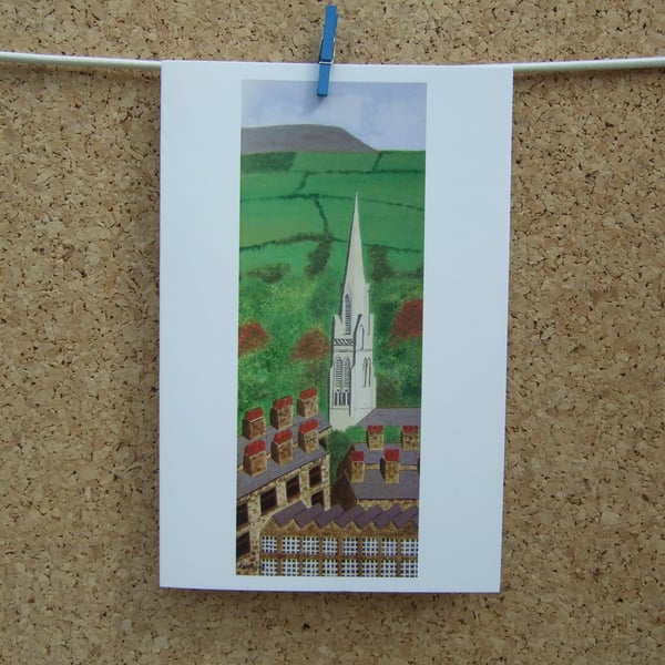 Greetings Card - St. Mary's Steeple - Nelson - Pendle - Lancashire Art Card
