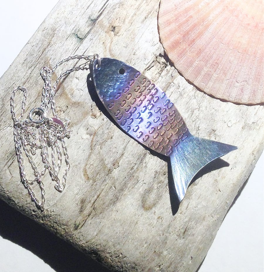  Handmade Coloured Titanium Fish Pendant Necklace - UK Free Post