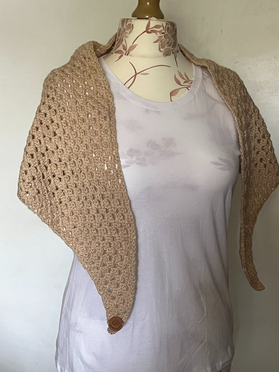 Fawn Coloured Crocheted Shawl 