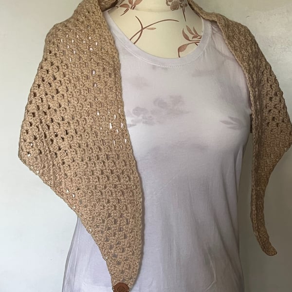 Fawn Coloured Crocheted Shawl 