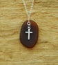 Beach glass pendant with silver cross - Image 2