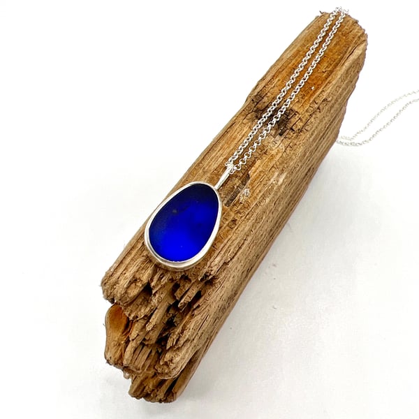 Blue Sea Glass Teardrop Necklace 