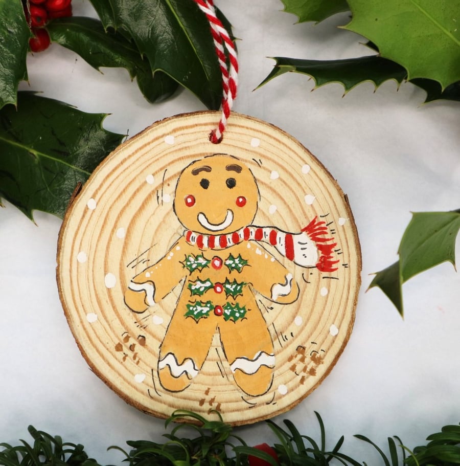 Summer Seconds Gingerbread Man log slice Christmas decoration 