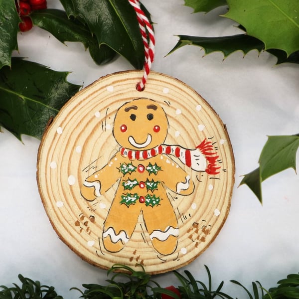 Gingerbread Man log slice Christmas decoration 
