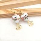 Handmade Porcelain Heart Earrings - Pink Orchid & Preciosa Crystal, Gift for Her