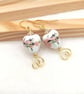 Handmade Porcelain Heart Earrings - Pink Orchid & Preciosa Crystal, Gift for Her