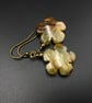  Jade and bronze carved flower drop earrings, Taurus jewelry - Image 1