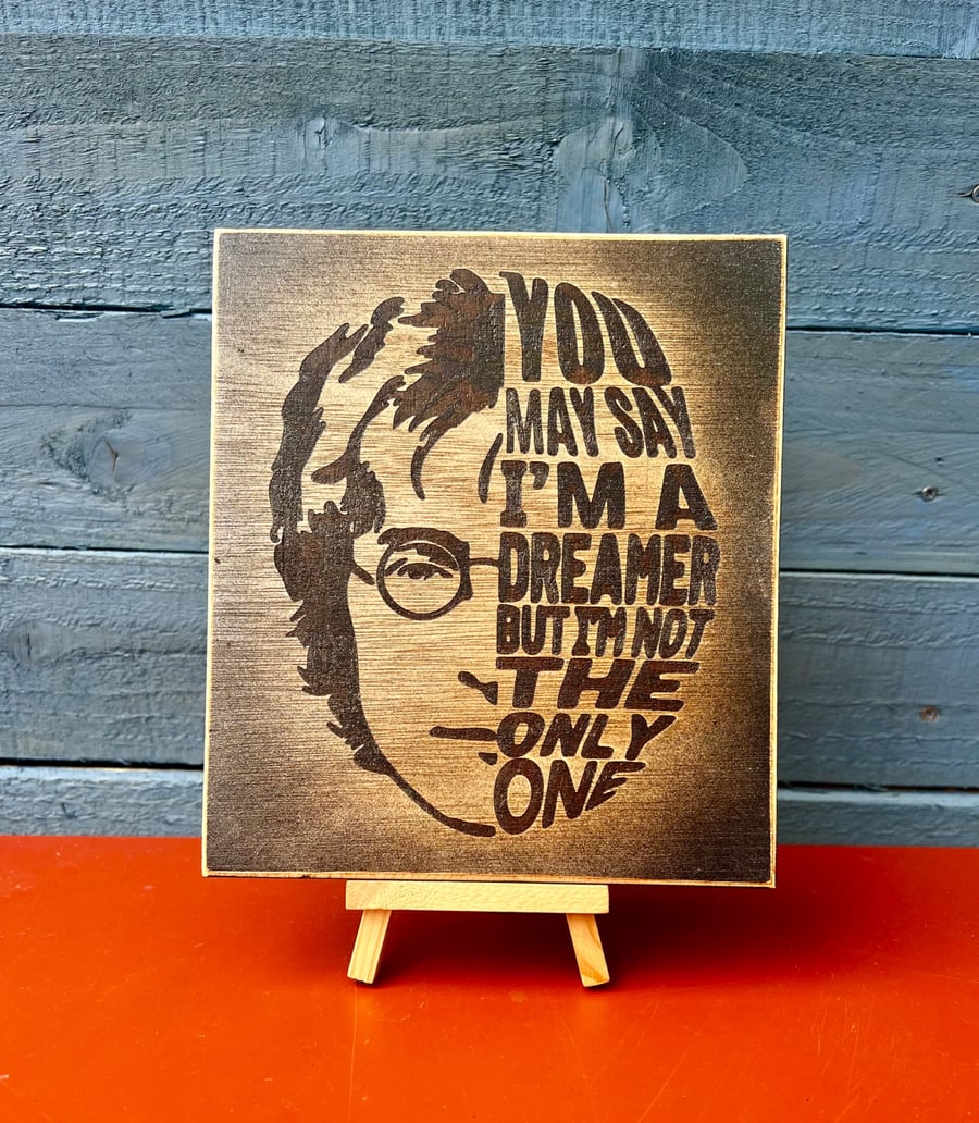 John Lennon handcrafted wooden plaque