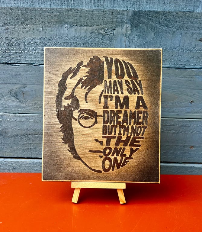 John Lennon handcrafted wooden plaque