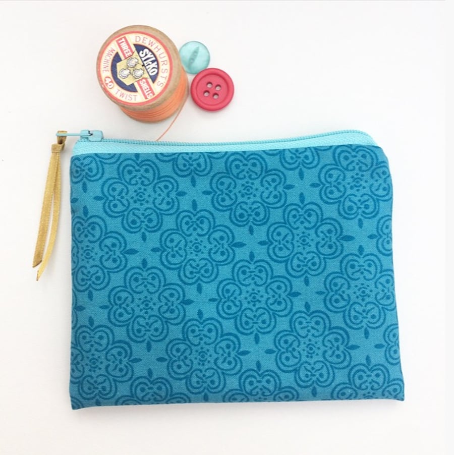 Teal Print Coin Purse
