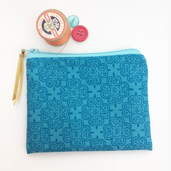 Teal Print Coin Purse