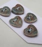 5 Small Heart Shaped Sedge Green Ceramic Buttons - Image 2