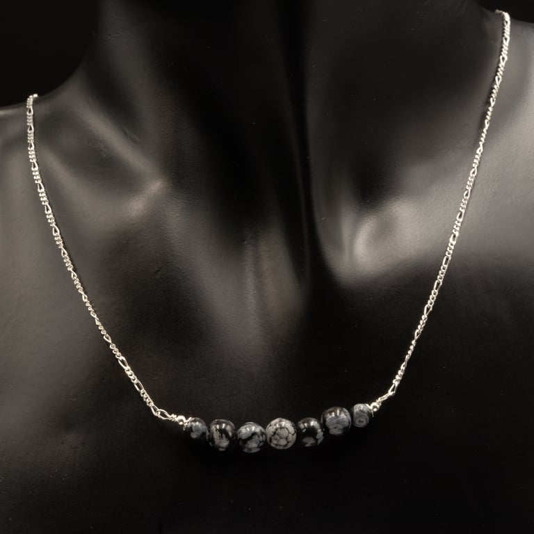 Snowflake obsidian gemstone necklace, Capricorn gift. 