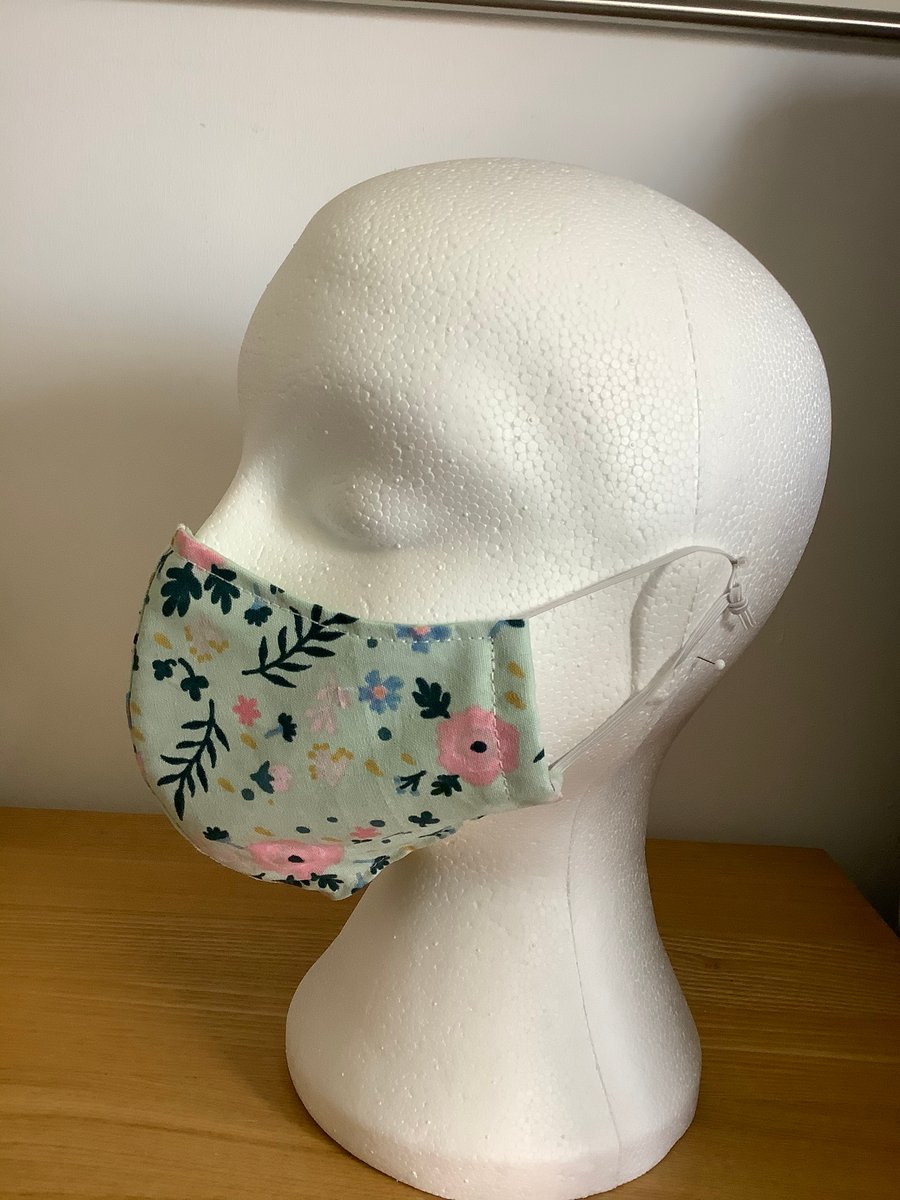 Lovely Green Floral, Cotton Face mask, Reusable face mask, face covering.