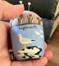 Lynmouth seagull egg cup pincushion - embroidered linen with a little bee - Image 2