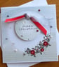 Happy Christmas Card - Wreath With Poinsettias - Red and Eau de Nil