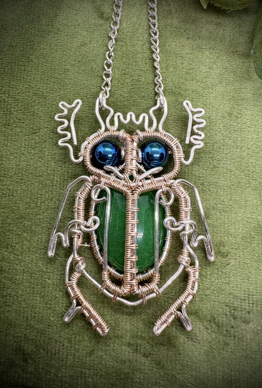 Semi-precious stone wire wrapped Scarab Beetle