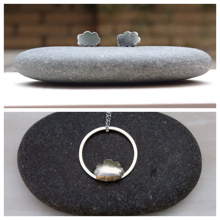 Sterling silver cloud necklace and earrings, beautiful bundle