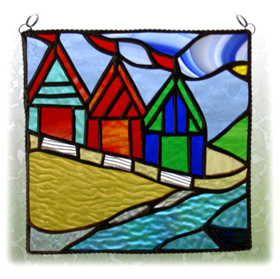 SOLD Beach Hut Picture Stained Glass By the Sea Suncatcher Handmade 