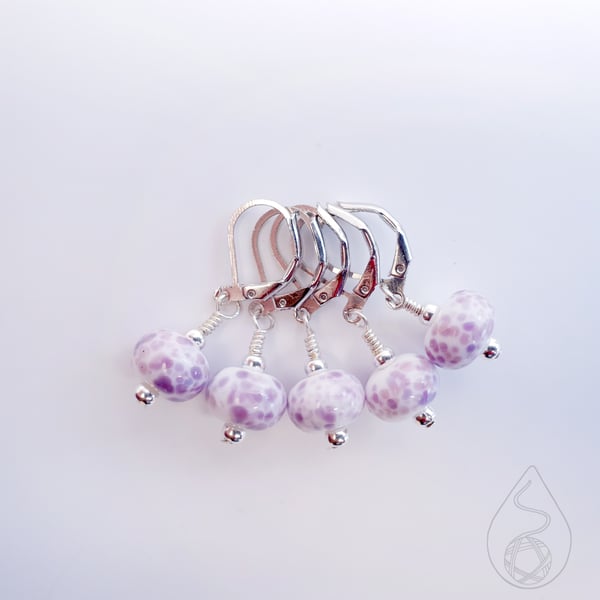 Lampwork Stitch Markers - Pale Lavender