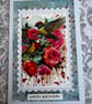 Vintage Style Hummingbird & Rose Birthday Card - 6x4 Handcrafted Greeting Card