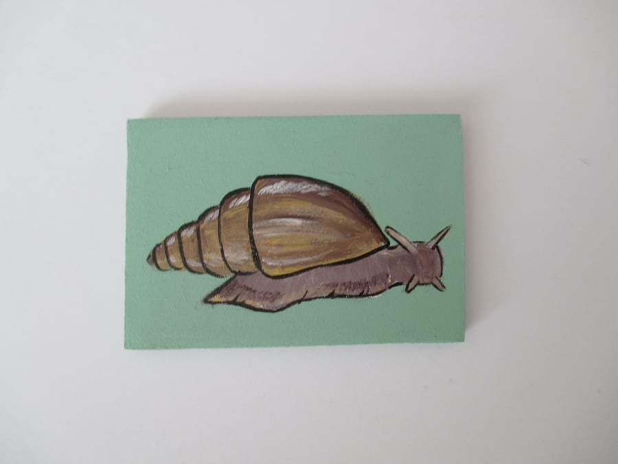SALE Giant African Land Snail original mini painting wooden pet sign animal name